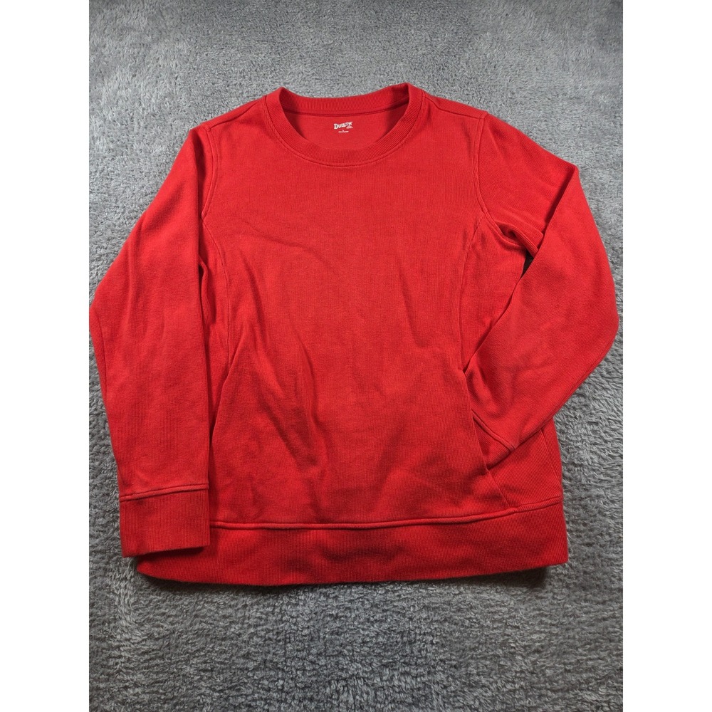 Duluth Trading Co Sweatshirt Large Red Womens Crewneck Pockets Cotton